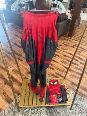 Adolescent Red & Black Spider Superhero Costume with Mask -